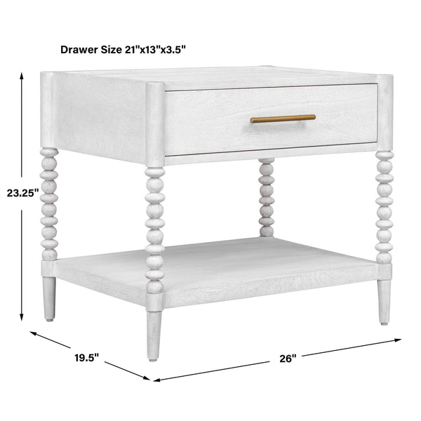 Uttermost Bales Mango Wood Side Table with Bobbin Legs Drawer and Open Shelf