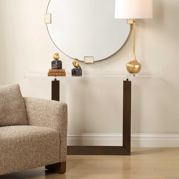 Uttermost Mcelroy Iron and Acrylic Console Table with Bronze Finish for Entryways