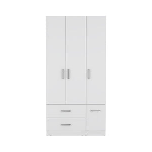 English Elm Armoire Melfa 71" H with 2 doors, 3 drawers and hanging rod for organized, elegant bedroom storage White 41 L x 23 W x 6 H B097S00125