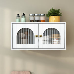 English Elm Wall Mounted Floating Glass Door Display Cabinet for Kitchen Bathroom or Living Room W331P429515