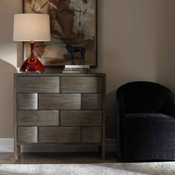Uttermost Lydon Mahogany Wood Four Drawer Chest with Antiqued Brass Bedroom Storage