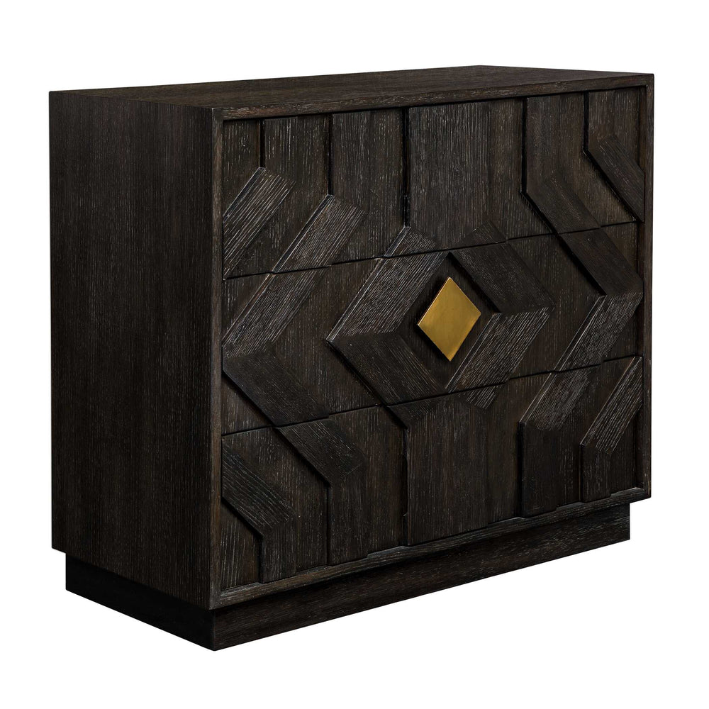 Uttermost Uttermost Faulkner Chevron Oak Veneer Three Drawer Chest with Brushed Gold Pulls 50366
