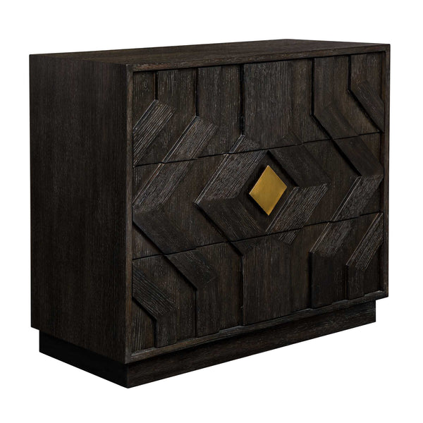 Uttermost Faulkner Chevron Oak Veneer Three Drawer Chest with Brushed Gold Pulls