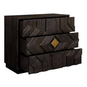 Uttermost Faulkner Chevron Oak Veneer Three Drawer Chest with Brushed Gold Pulls
