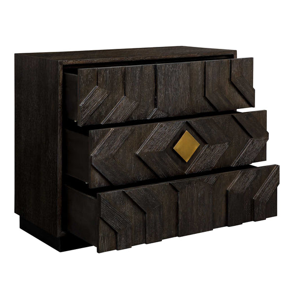 Uttermost Faulkner Chevron Oak Veneer Three Drawer Chest with Brushed Gold Pulls