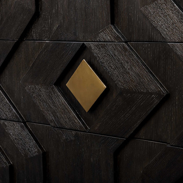 Uttermost Faulkner Chevron Oak Veneer Three Drawer Chest with Brushed Gold Pulls