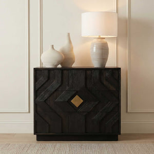 Uttermost Faulkner Chevron Oak Veneer Three Drawer Chest with Brushed Gold Pulls