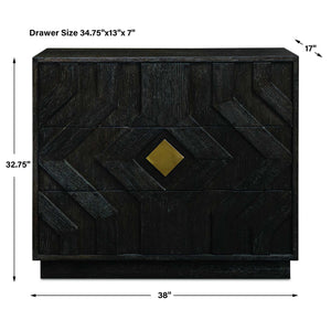 Uttermost Faulkner Chevron Oak Veneer Three Drawer Chest with Brushed Gold Pulls