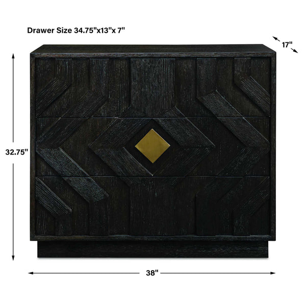 Uttermost Faulkner Chevron Oak Veneer Three Drawer Chest with Brushed Gold Pulls