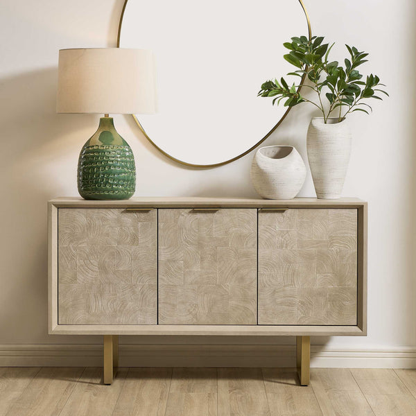 Uttermost Maeva Acacia Wood Sideboard with Antique Gold Hardware and Storage