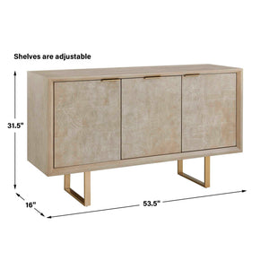Uttermost Maeva Acacia Wood Sideboard with Antique Gold Hardware and Storage