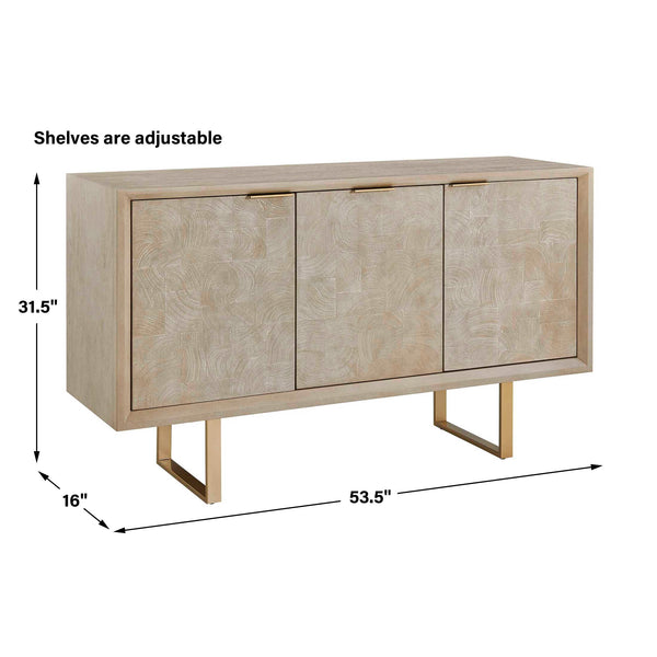 Uttermost Maeva Acacia Wood Sideboard with Antique Gold Hardware and Storage