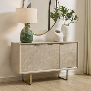 Uttermost Maeva Acacia Wood Sideboard with Antique Gold Hardware and Storage