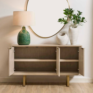 Uttermost Maeva Acacia Wood Sideboard with Antique Gold Hardware and Storage