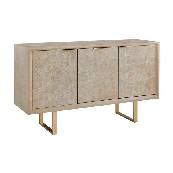 Uttermost Maeva Acacia Wood Sideboard with Antique Gold Hardware and Storage