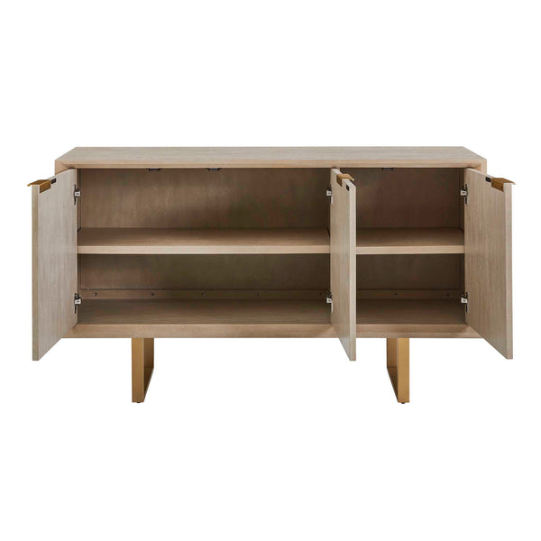 Uttermost Maeva Acacia Wood Sideboard with Antique Gold Hardware and Storage
