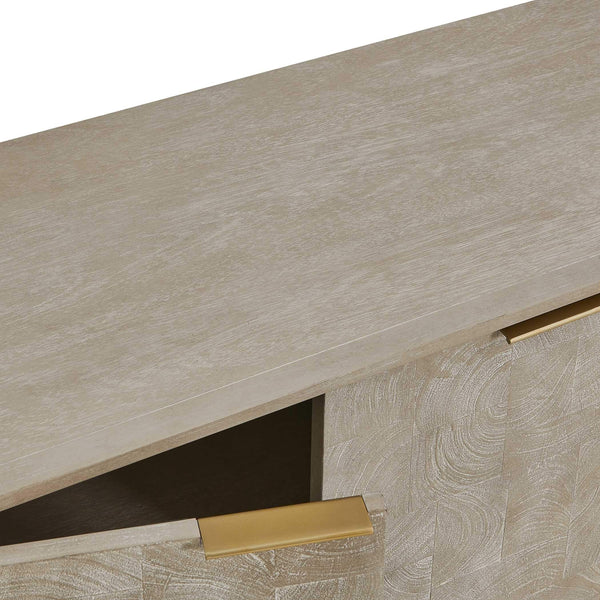 Uttermost Maeva Acacia Wood Sideboard with Antique Gold Hardware and Storage