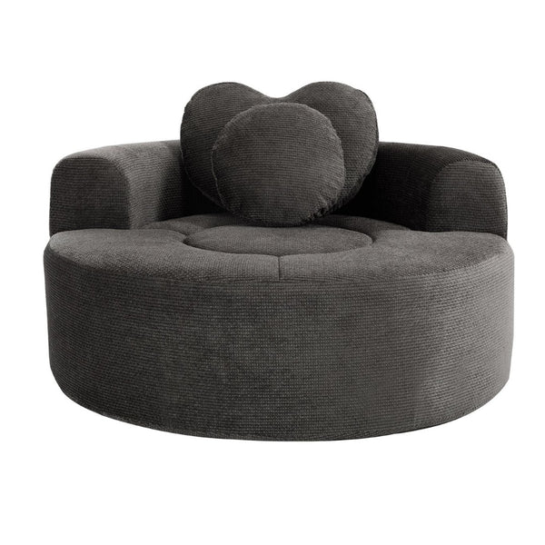 English Elm Round Cloud Sofa Bed Waffle Fabric Memory Foam Convertible Couch for Small Space Living Black+ Gray W3224P492085