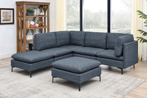 English Elm Linen Upholstered Modular Sectional Sofa with Tall Black Metal Legs for Open Living Dark Blue B2748S00124