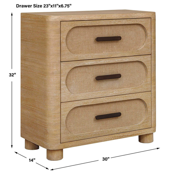 Uttermost Scottie Mixed Wood Three Drawer Chest with Bronze Pulls and Fabric Fronts