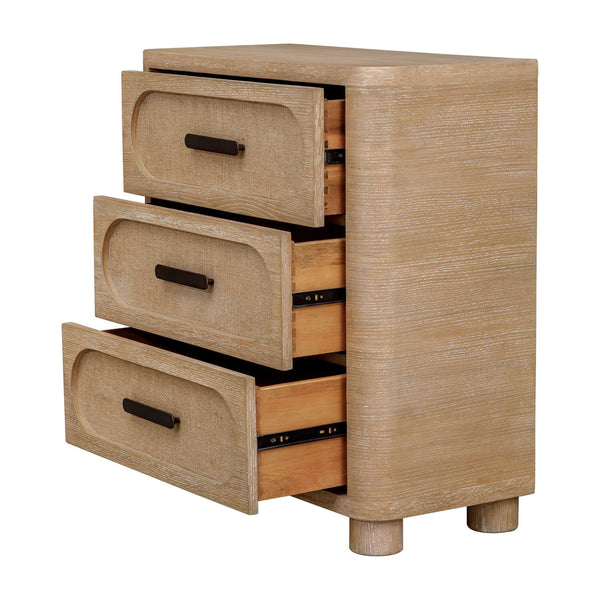 Uttermost Scottie Mixed Wood Three Drawer Chest with Bronze Pulls and Fabric Fronts