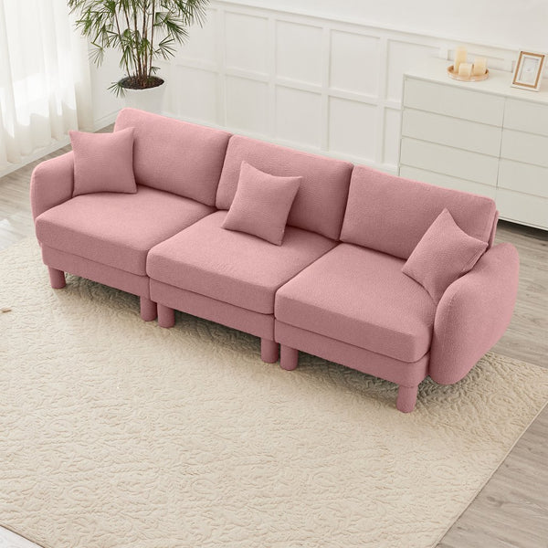 English Elm Boucle 3-Seater Sofa Couch - Elegant Shell-Shaped Armrests, Plush Comfort, Chic Pink Design For Living Spaces W3041S00292