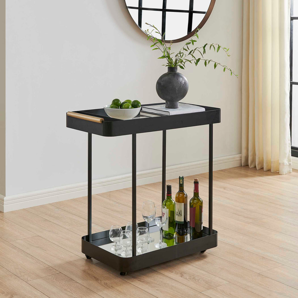 Uttermost Uttermost Vesper Rolling Bar Cart with Iron Frame Glass Top and Mirrored Shelf 50372