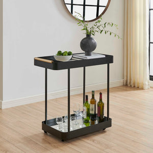 Uttermost Vesper Rolling Bar Cart with Iron Frame Glass Top and Mirrored Shelf