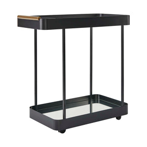 Uttermost Vesper Rolling Bar Cart with Iron Frame Glass Top and Mirrored Shelf