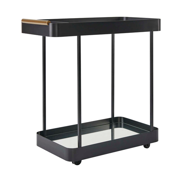 Uttermost Vesper Rolling Bar Cart with Iron Frame Glass Top and Mirrored Shelf