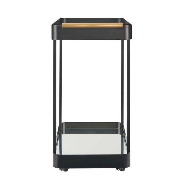 Uttermost Vesper Rolling Bar Cart with Iron Frame Glass Top and Mirrored Shelf