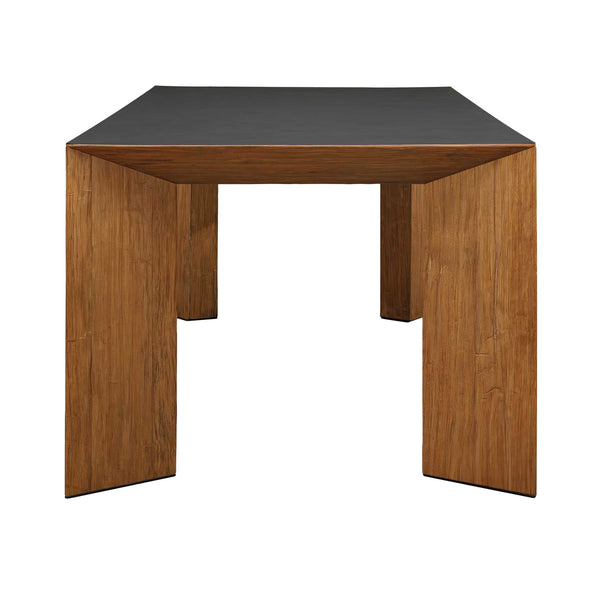Uttermost Kelvin Concrete Top Dining Table with Sculptural Teak Pedestal Base