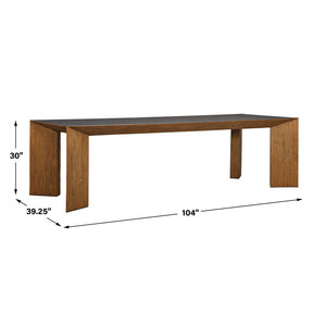 Uttermost Kelvin Concrete Top Dining Table with Sculptural Teak Pedestal Base