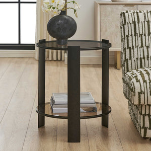 Uttermost Hanson Amber Glass and Bronze Metal Two Shelf Living Room Side Table