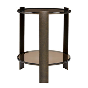 Uttermost Hanson Amber Glass and Bronze Metal Two Shelf Living Room Side Table