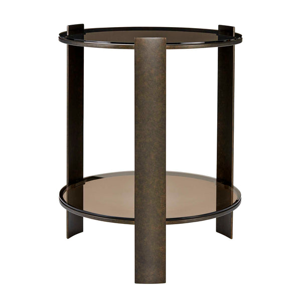 Uttermost Hanson Amber Glass and Bronze Metal Two Shelf Living Room Side Table