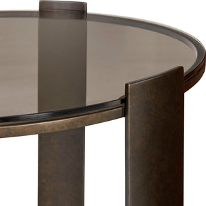 Uttermost Hanson Amber Glass and Bronze Metal Two Shelf Living Room Side Table