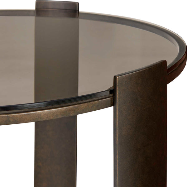 Uttermost Hanson Amber Glass and Bronze Metal Two Shelf Living Room Side Table