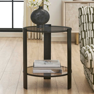 Uttermost Hanson Amber Glass and Bronze Metal Two Shelf Living Room Side Table