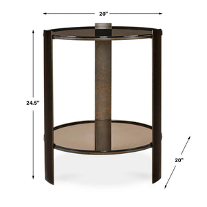 Uttermost Hanson Amber Glass and Bronze Metal Two Shelf Living Room Side Table