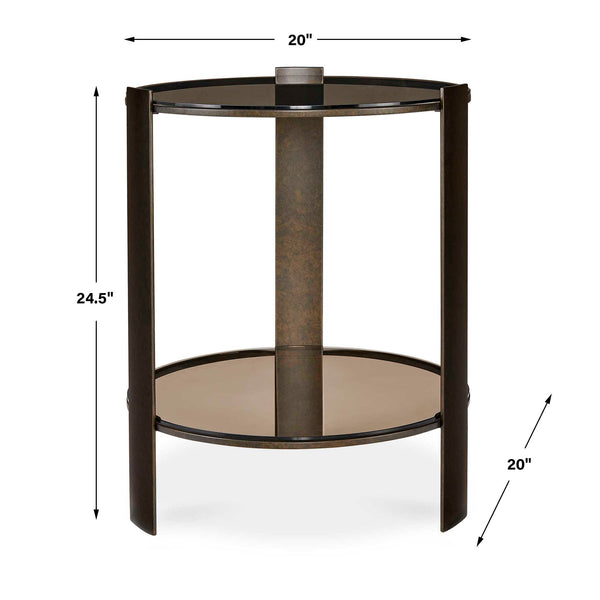 Uttermost Hanson Amber Glass and Bronze Metal Two Shelf Living Room Side Table