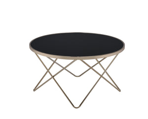 English Elm Valora Round Black Smoky Glass Coffee Table with Champagne V-Base, Modern Luxe Centerpiece B2726P256184