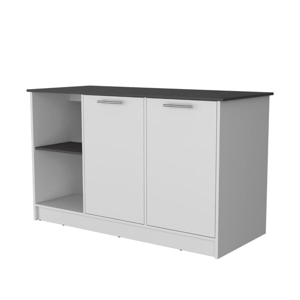 English Elm Mercury Freestanding Kitchen Island with Cabinet Open Shelving and Prep Workspace B128S00227