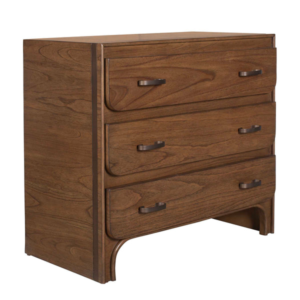 Uttermost Mckagan Solid Mindi Wood Three Drawer Chest with Black Metal Pulls