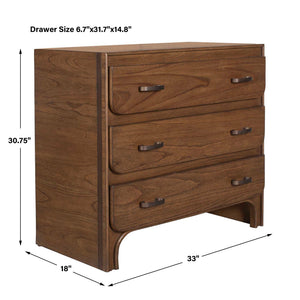 Uttermost Mckagan Solid Mindi Wood Three Drawer Chest with Black Metal Pulls