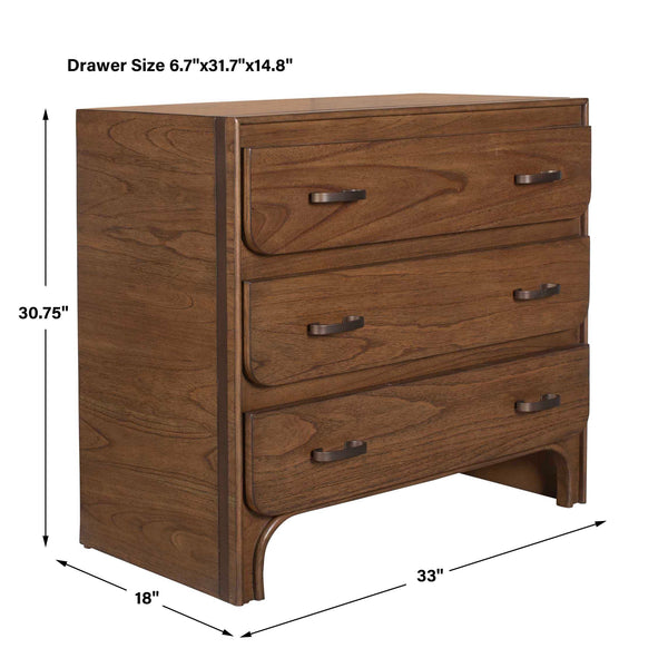 Uttermost Mckagan Solid Mindi Wood Three Drawer Chest with Black Metal Pulls