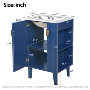 English Elm 20-inch French Style Bathroom Vanity with Integrated Ceramic Sink, Carved Accents & Soft-Close Door Blue N710P330971C