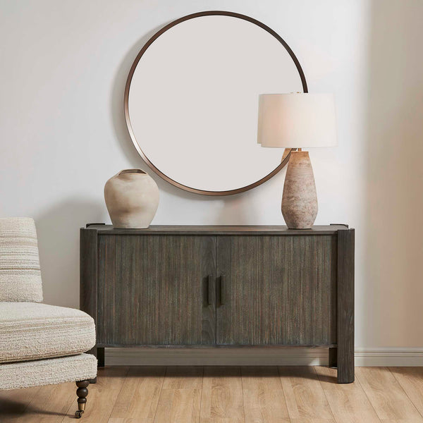 Uttermost Drury Acacia Wood Sliding Door Cabinet with Ceruse Finish for Living Rooms