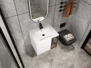 English Elm 24" Floating Bathroom Vanity Glossy White Plywood Cabinet Ceramic Sink Soft Close W999S00523