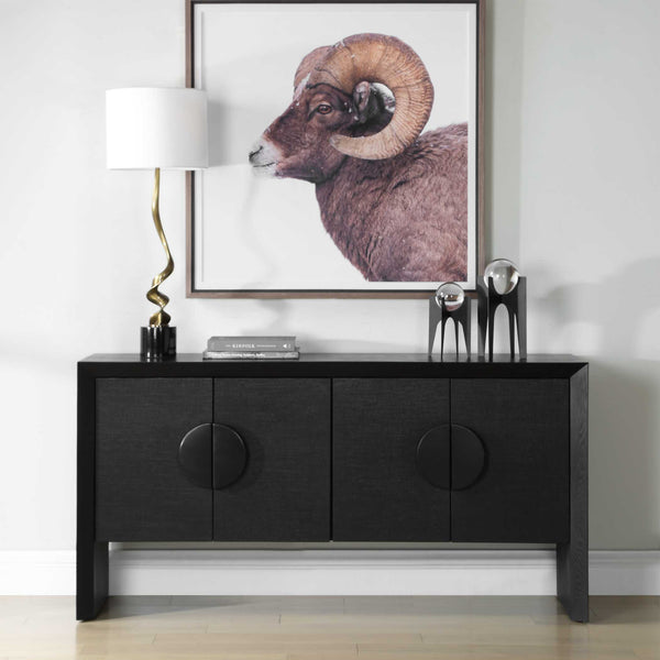 Uttermost Williams Grasscloth Four Door Storage Cabinet with Iron Pulls for Living Rooms
